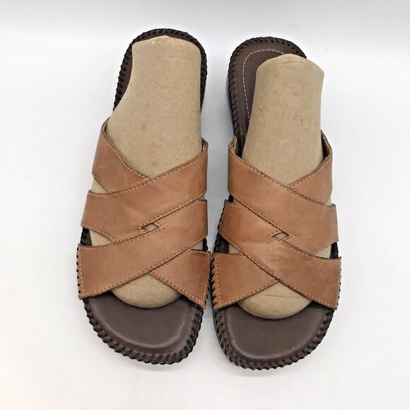 Naturalizer Risco Comfy Leather Slides Women's 8.5 Tan Open Toe Wedge Sandals - Picture 5 of 10